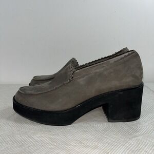 EILEEN FISHER Harria Womens 8M Platform Loafer Shoes Slate Leather Gray Chunky